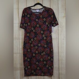 LuLaRoe Julia Black and Red Floral Midi Dress